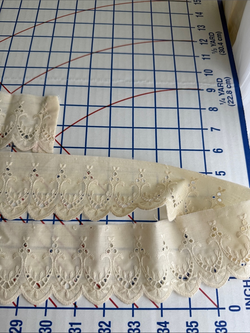 Antique circa 1930s Embroidered Eyelet Trim 2.5+ Yards x 3” Scalloped Cotton - Picture 2 of 11